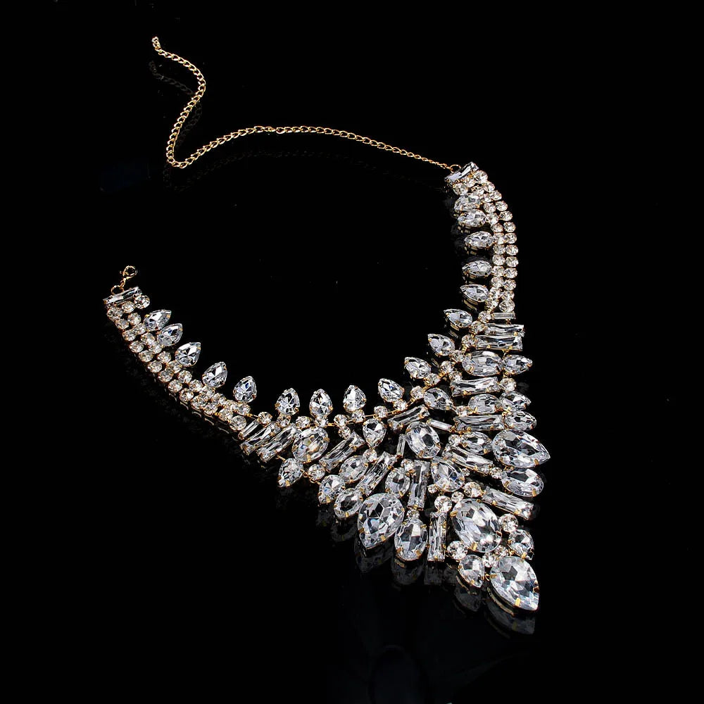 European and American luxury geometric necklace, exaggerated rhinestone collarbone chain, retro banquet accessory for...