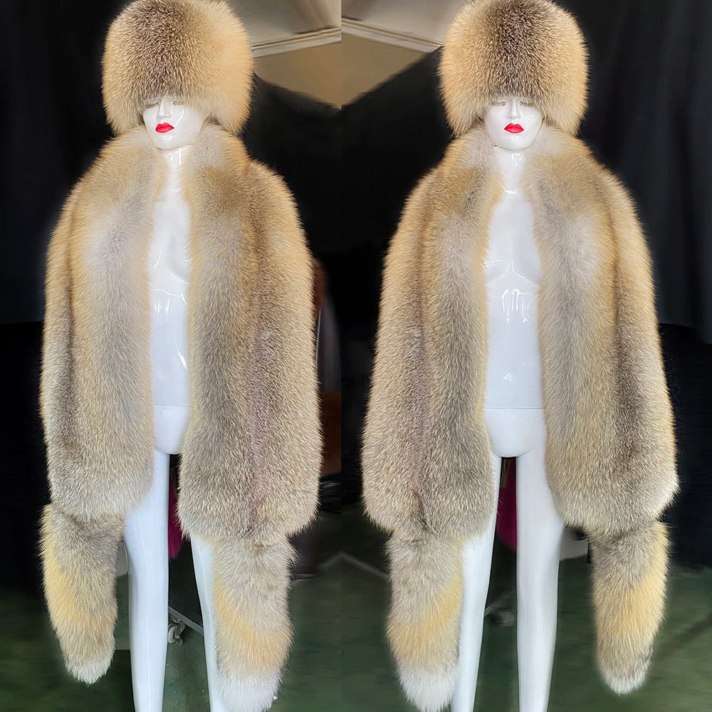 YOLOAgain 2025 Winter Warm Luxury Real Fox Fur Scarf Women Natural Fox Fur Scarf Shawl Female