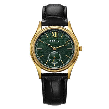 BERNY Luxury Watches for Men Ultra-Thin Classic Elegance Dress Gold Quartz Men's Watch Leather Strap Fashion Business Wristwatch