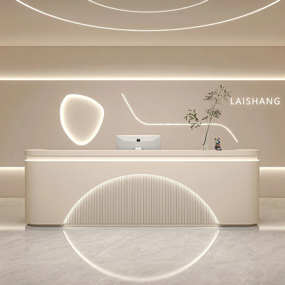 Unique White Reception Desks Organizers Display Drawer Led Lights Reception Desks Aesthetic Modern Bureau Commercial Furniture - Kimlud