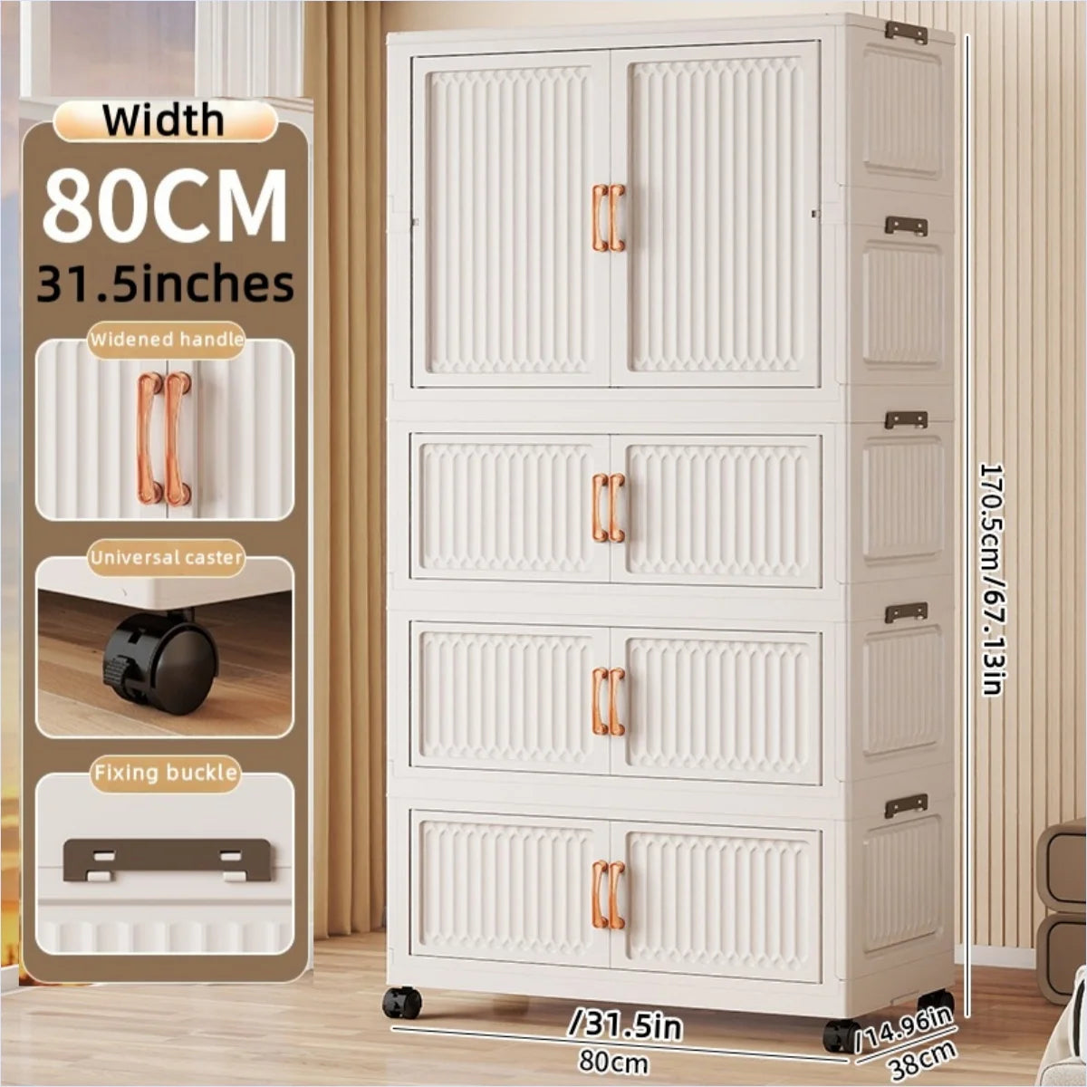 80cm no-installation folding storage cabinet, bedroom children's wardrobe, multi-layer storage box with wheels - Kimlud