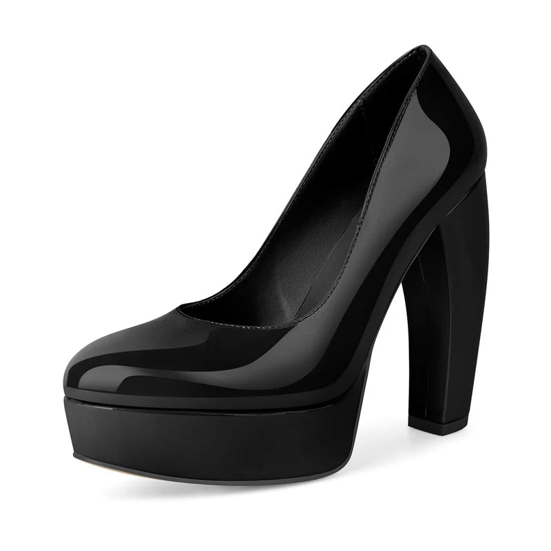 Onlymaker Women Round Toe Platform Patent Leather Chunky Heel Pumps High Heeled  Office Dress Classic Pumps Heels