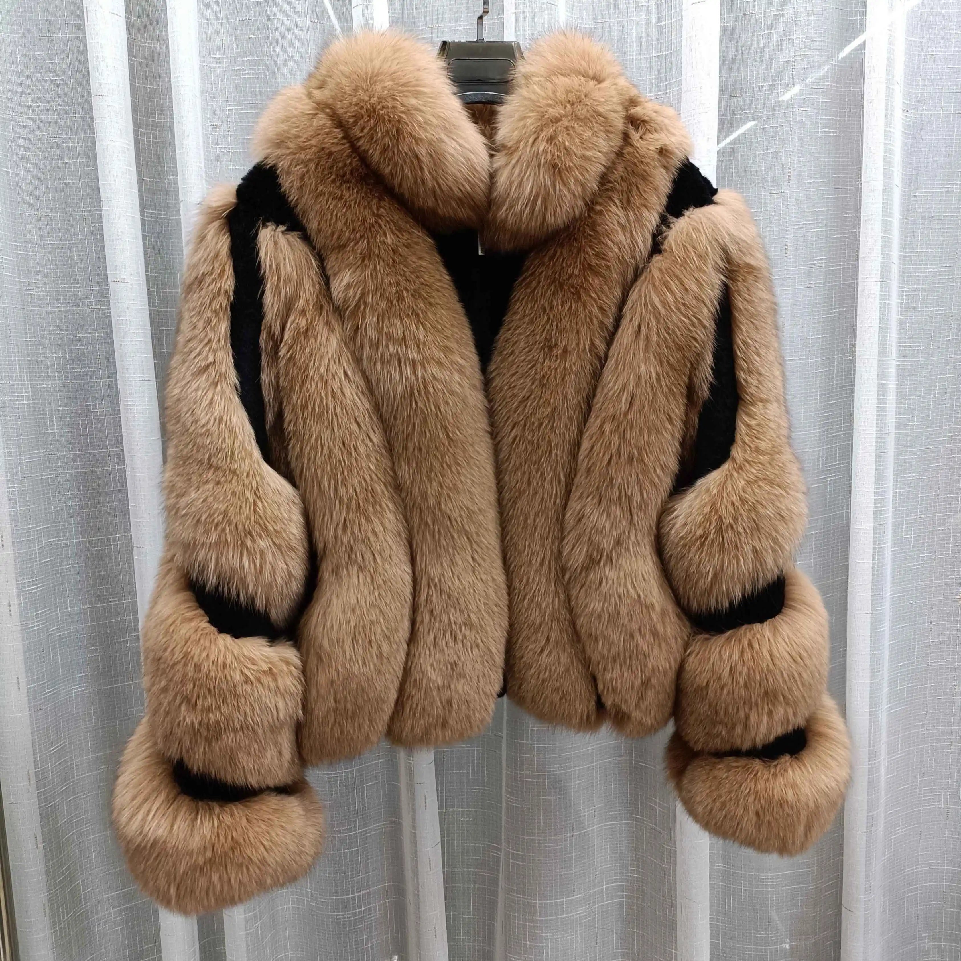 Women's Real Red Fox Fur Jacket With Silver Fox Collar Coat Thick Warm and Fashionable in Winter 23A0616
