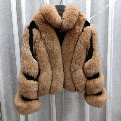 Women's Real Red Fox Fur Jacket With Silver Fox Collar Coat Thick Warm and Fashionable in Winter 23A0616