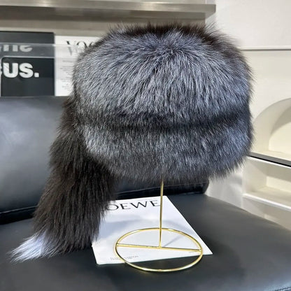 Winter Women Fashion Real Fur Hat Natural Fox Fur Hats Headgear Russian Outdoor Cap Ladies Thicken Warm Fur Caps