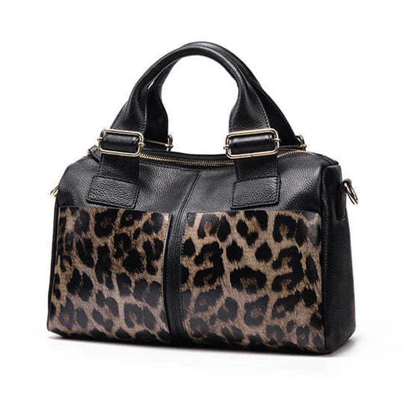 Aidrani Fashion Leopard Pattern Genuine Leather Women's Bag Large Capacity Women's Handbag Cowhide Multi functional Shoulder Bag
