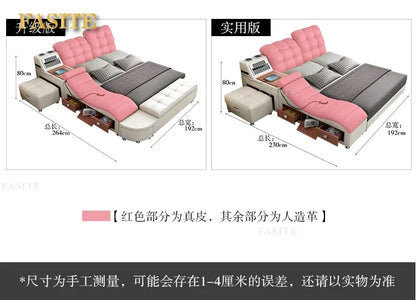 Genuine Leather Tech Smart  Multifunctional Beds Massage Modern Luxury Camas Upholstered With Bluetooth Speaker,Air Cleaner