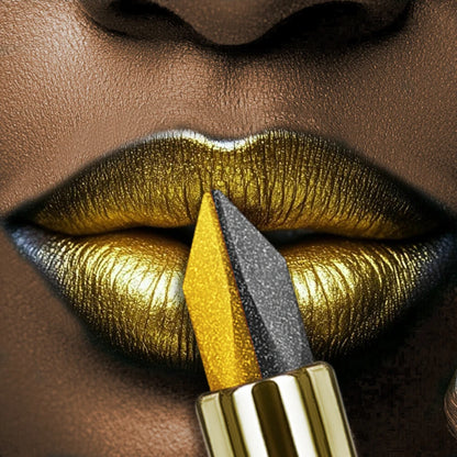 1pc Two-tone Color Glitter Lipstick Non-stick Cup Matte Black&yellow Lip or Eye Makeup Diamond Lipstick or for Eye Shadow Gifts