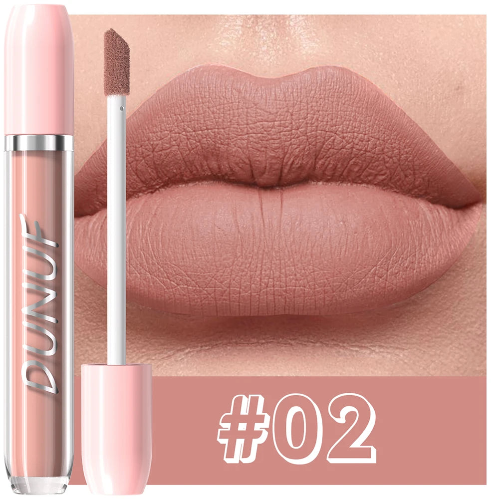 DUNUF 1Pc Matte Lip Gloss Bean Paste Liquid Lipstick Long-Lasting Waterproof Easy To Color Non-Fading Sexy Red Matte Lip Glaze