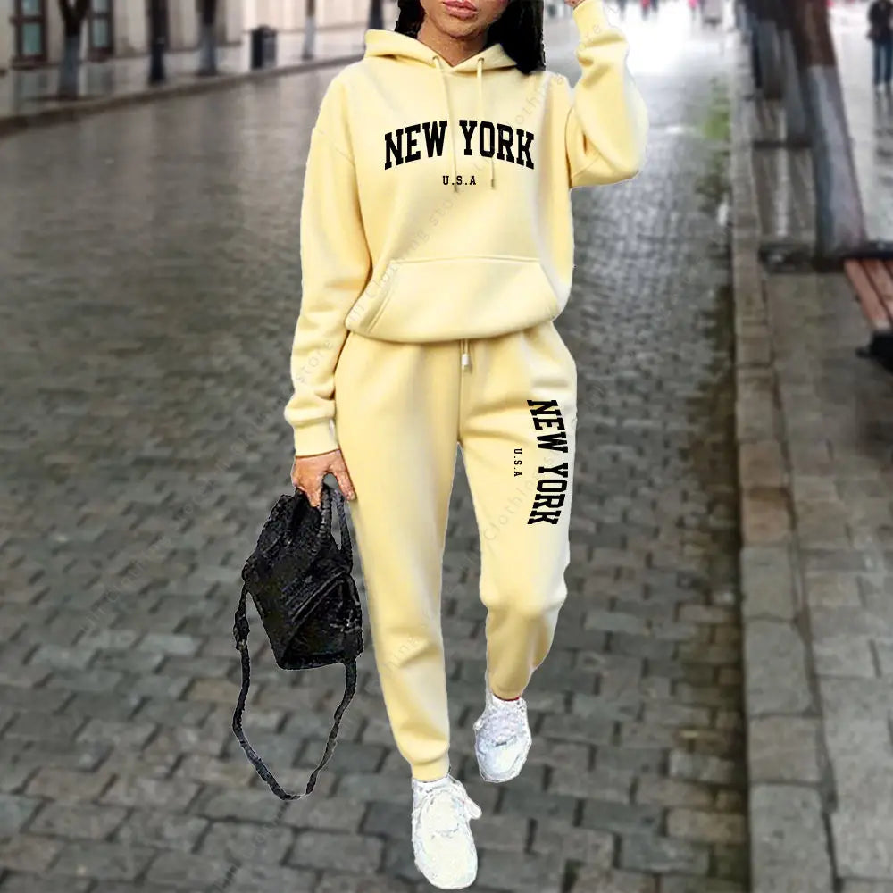 NEW YORK Women's Tracksuit Autumn Winter Hoodies Trousers 2PCS Suit Sports Jogging Street High quality Clothes Women...