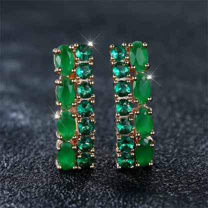 Luxury Female Green Oval Round Clip Earrings Charm Gold Color Wedding Jewelry For Women | Kimlud Luxury Jewelry