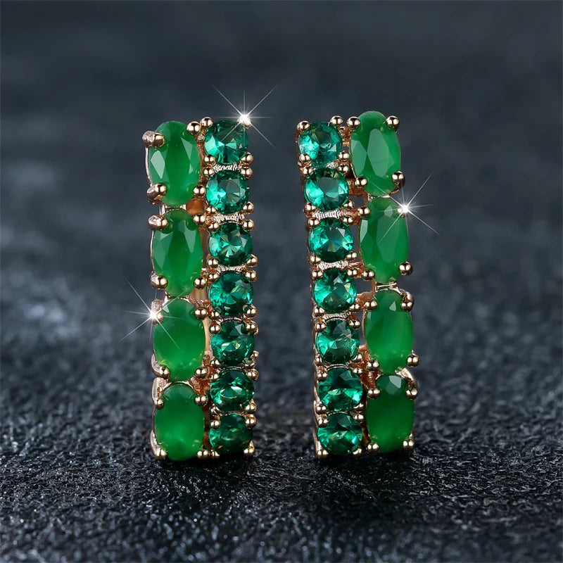 Luxury Female Green Oval Round Clip Earrings Charm Gold Color Wedding Jewelry For Women | Kimlud Luxury Jewelry