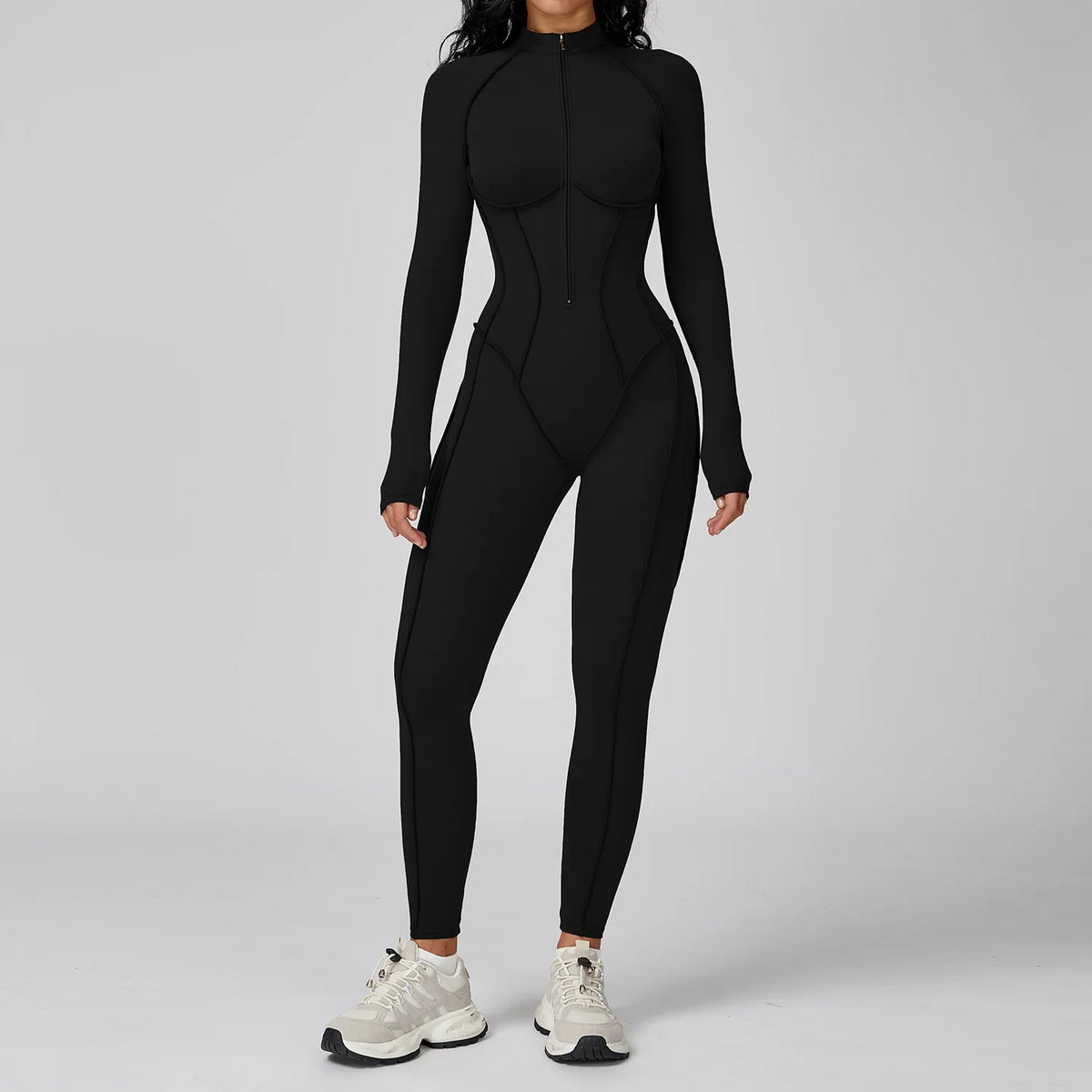 Women Yoga Bodysuit Long Sleeved Tracksuits Gym Zipper Jumpsuits Sports One Piece Workout Bodycon Jumpsuits Tights Suit - Kimlud
