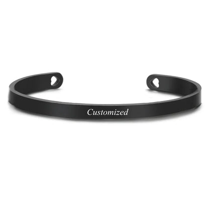 Customized Coordinate Engraved Name Text Heart Hole Cuff Bangle Personalized Bar Necklace Stainless Steel Bracelet Men...
