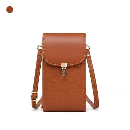 Genuine Leather Phone Bag, Crossbody Bag, Shoulder Bag with 8 Card Slots, ID Evidence Slot, Zipper Pocket, lychee Patterned Cowh