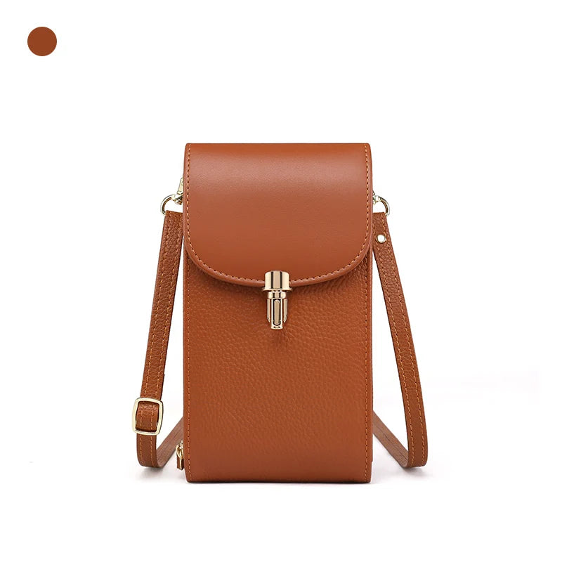 Genuine Leather Phone Bag, Crossbody Bag, Shoulder Bag with 8 Card Slots, ID Evidence Slot, Zipper Pocket, lychee Patterned Cowh