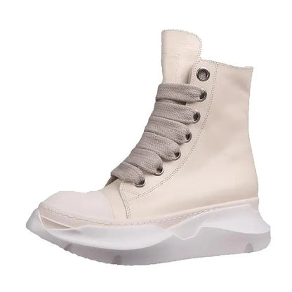 Men High Top Boots Casual Women Platform Heels Sneakers Leather Luxury Thick Lace Up Zip Autumn Black White Shoes