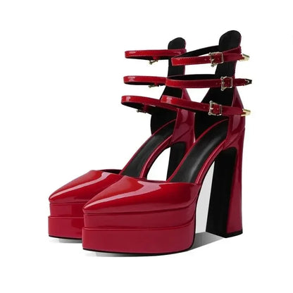 European/american Style Summer Thick Heels High Heels Wrapped Sandals Women's Pointed Belt Buckle Fashionable Women's Shoes