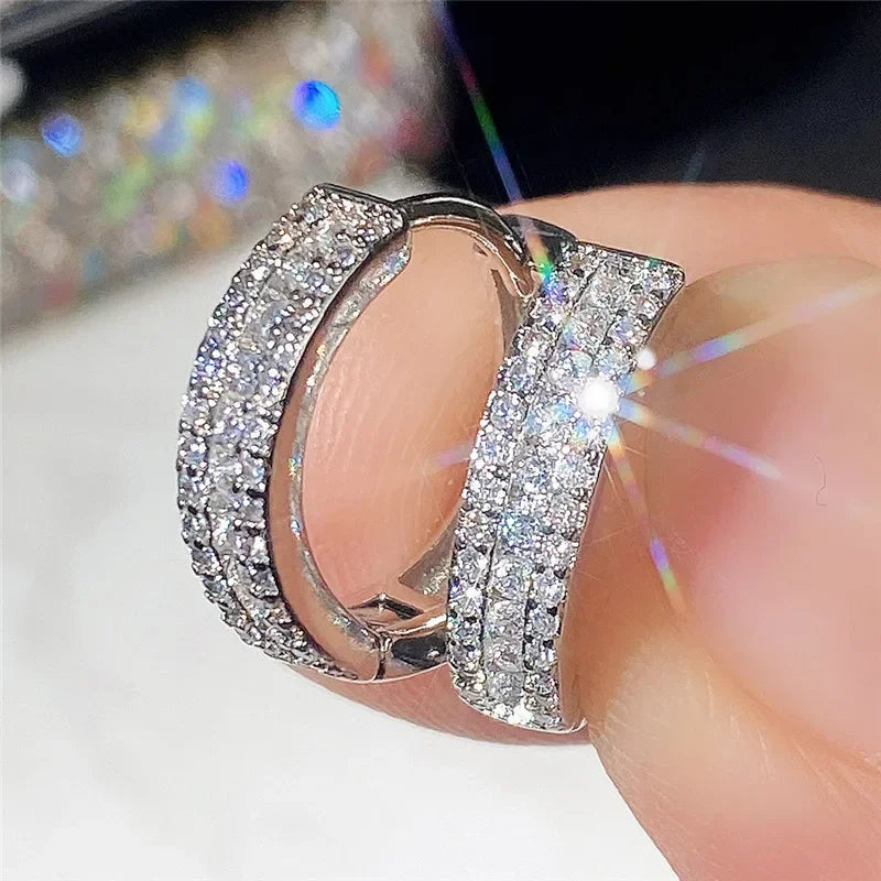 Fashion Cubic Zircon Small Hoop Earrings 925 Sterling SIlver Minimal Round Circle Hoops Earrings for Women Man Party...