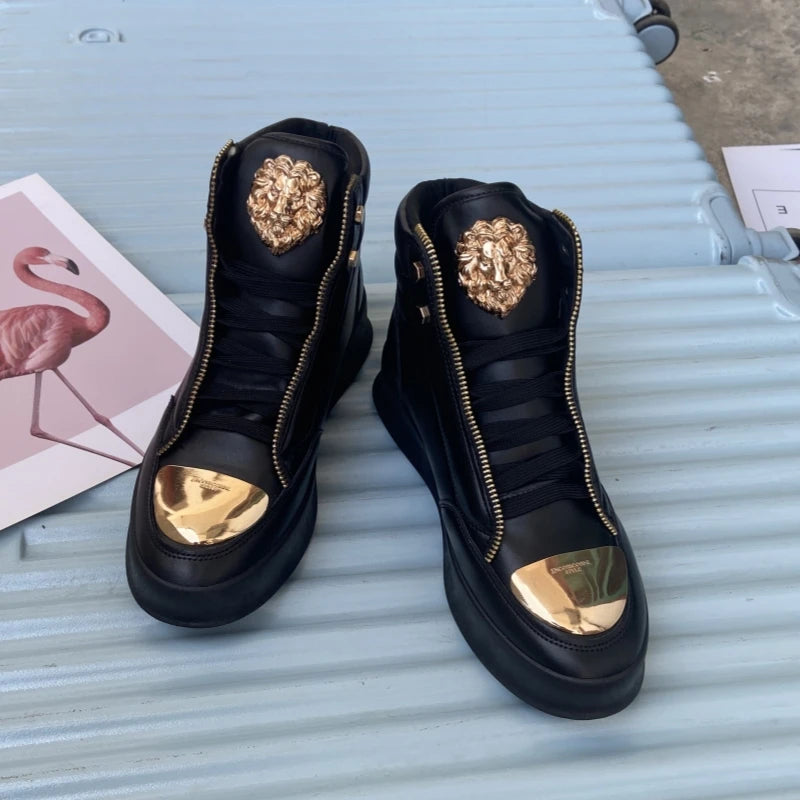 Zip decoration casual sneaker designer shoes for man luxury brand trainers running shoes high top sports casual ankle boots men - Kimlud