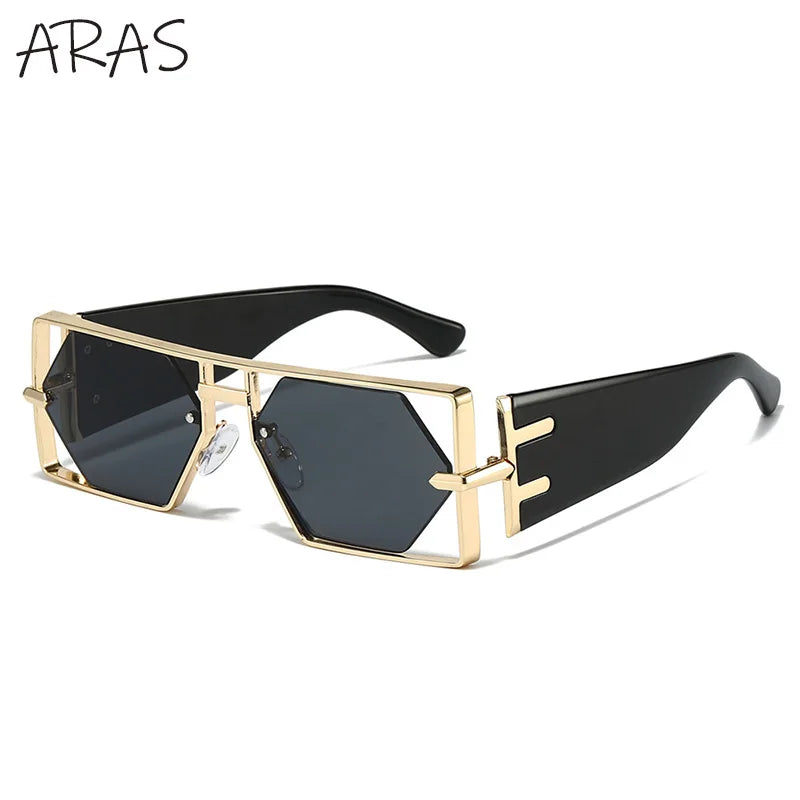 Steampunk Rectangle Sunglasses Women Men 2026 Luxury Hollow Metal Frame Sun Glasses Vintage Punk Hexagon Eyewear UV400...