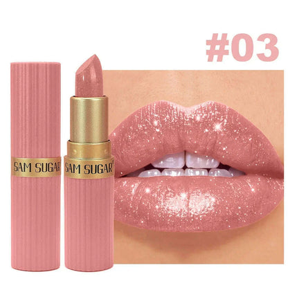 Pearlescent Pink Glitter Velvet Lipstick Metallic Waterproof Long Lasting Matte Shimmer Diamond Lipstick Women Makeup Cosmetic