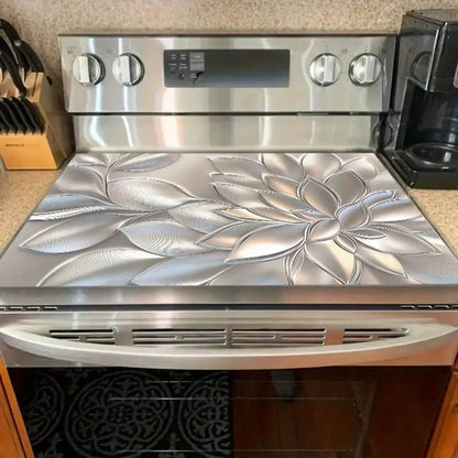 A Protective Mat for a Stove Cover, Featuring a 2D Golden Three-Dimensional Petal Pattern Design, Stylish,...