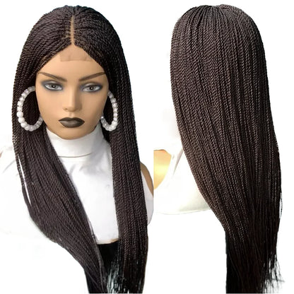 28inch Chestnut Brown Micro Twist Color Mix Wig with 5x5 HD Lace Closure Glueless Natural Look Braiding Lace Wig for...
