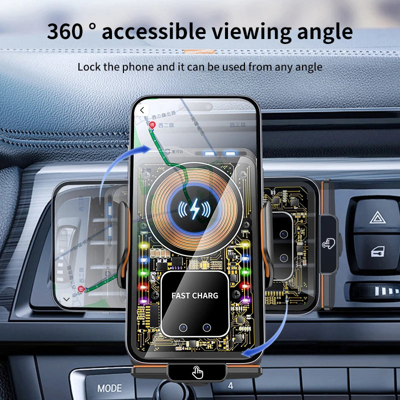 Max 66W Magnetic 15W Car Wireless Charger Fast Charging Auto-Clamping RGB Light Phone Holder Stand Bracket For iPhone Samsung