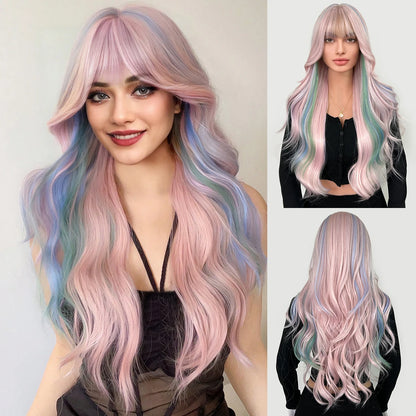 28 Inch Synthetic Women's Wig Light Brown with Highlights Long Wavy Hair Everyday Pretty Party Outfit