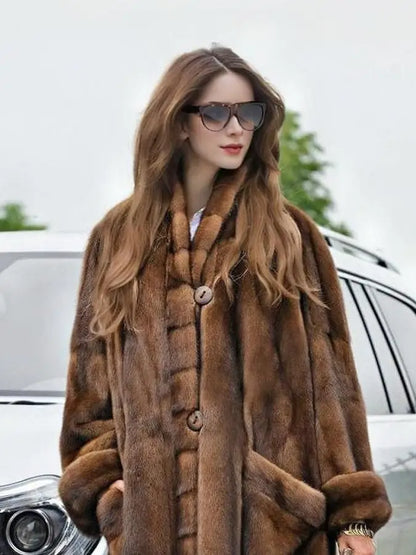 Women's Dark Brown Faux Mink Fur Coat 2025 Winter Long Length Fluffy Warm Luxury Jacket for Daily Party Streetwear |...