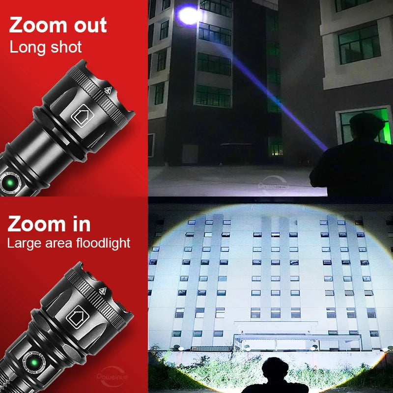 Newest 10000LM Ultra Powerful Rechargeable Flashlight 8000W Torch High Power LED Flashlights 3500M Long Range Tactical Lantern