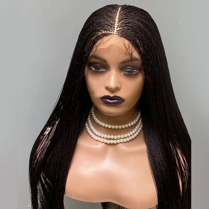 Black 26-Inch Lace Front Micro Twist Braided Wig for Women Glueless Nano Twist Braid Wigs Ready to Ship