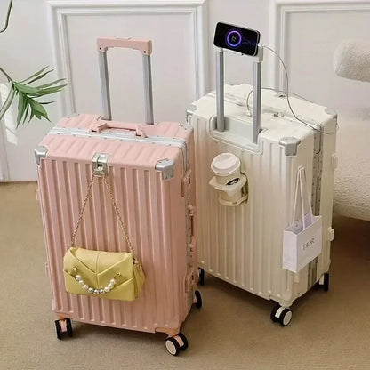 New Multifunction Suitcase with USB Charging Aluminum Frame +PC Suitcase Trip Cabin Male and Female Carrier 28/30-inch