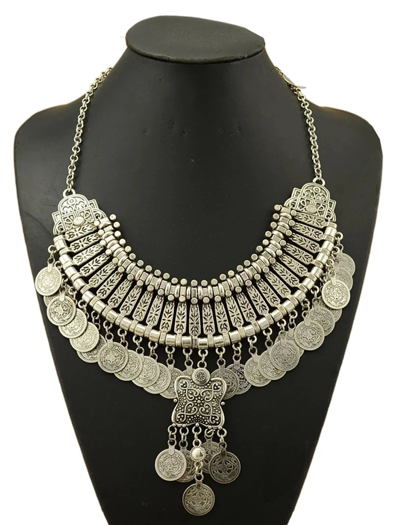 Gypsy Boehmian Hippie Collar Necklaces for Women Big Chunky Tibetan Silver Metal Necklace Festival Turkish Party Jewelry...