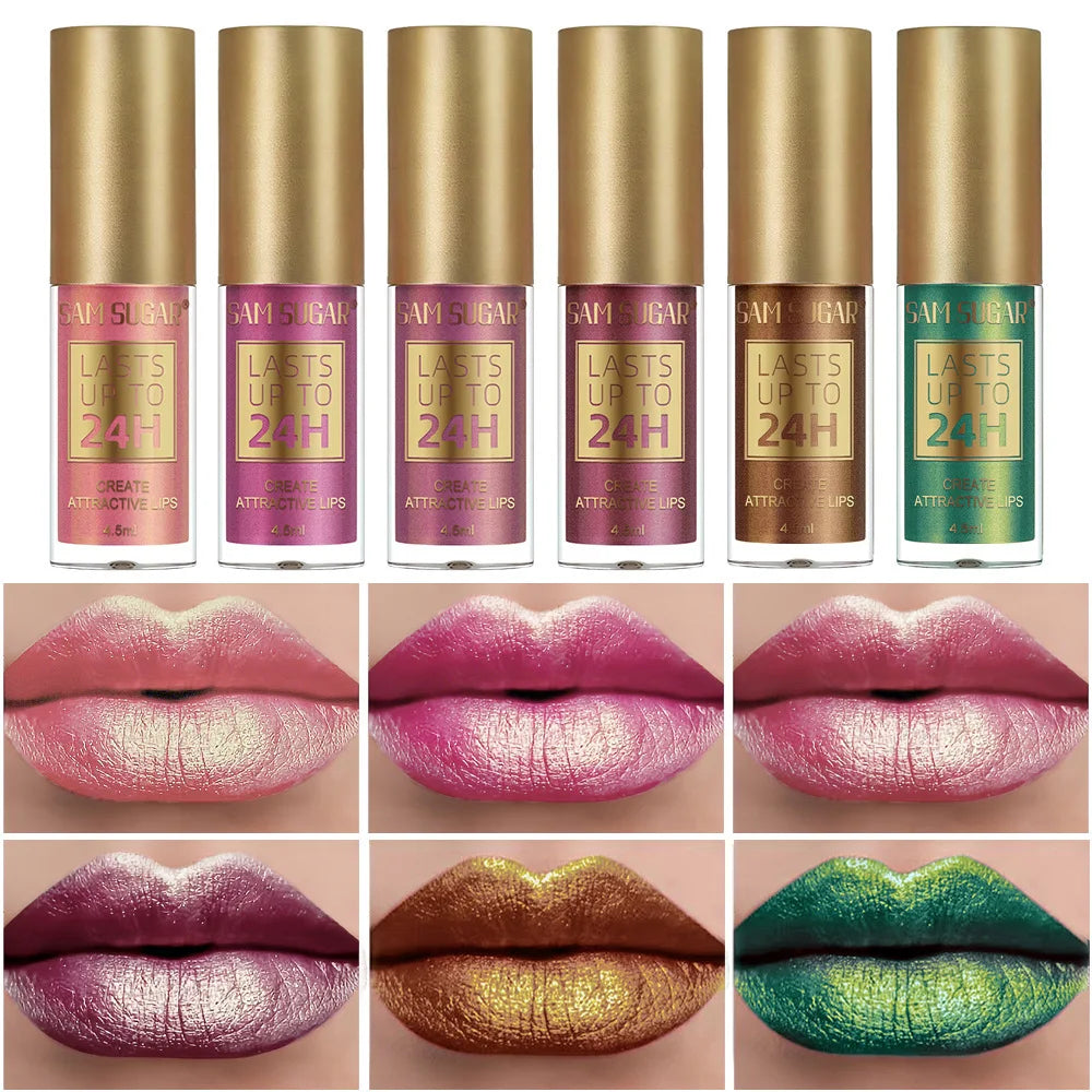 Liquid Lipstick Long Lasting 24H, Metallic Shimmer High Pigment Lip Gloss, Transfer & Smudge Resistant Lip Color