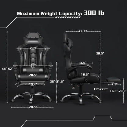 Ergonomic Gaming Chair with Builtin Massage Lumbar Support and Adjustable Footrest for Extended Gaming and Work Sessions Height