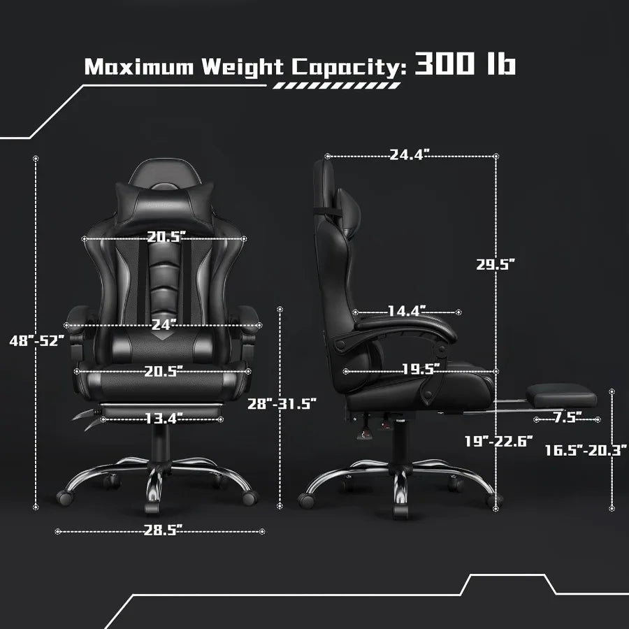 Ergonomic Gaming Chair with Builtin Massage Lumbar Support and Adjustable Footrest for Extended Gaming and Work Sessions Height