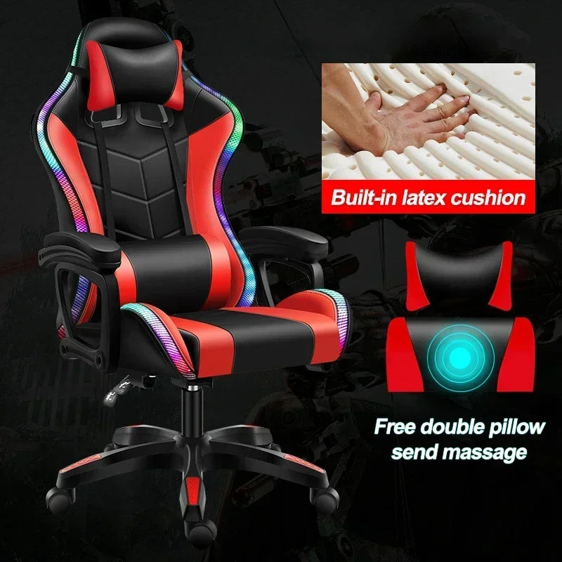 2025Computer PC Game Chair Gaming Pu Leather Silla Gamer Massage Racing Gaming Chair With Lights And Speakershigh Quality