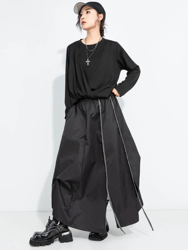 [EAM] High Elastic Waist Black Irregular Slit Casual A‑Line Half‑body Skirt Women Fashion Tide New Spring Autumn 2026...