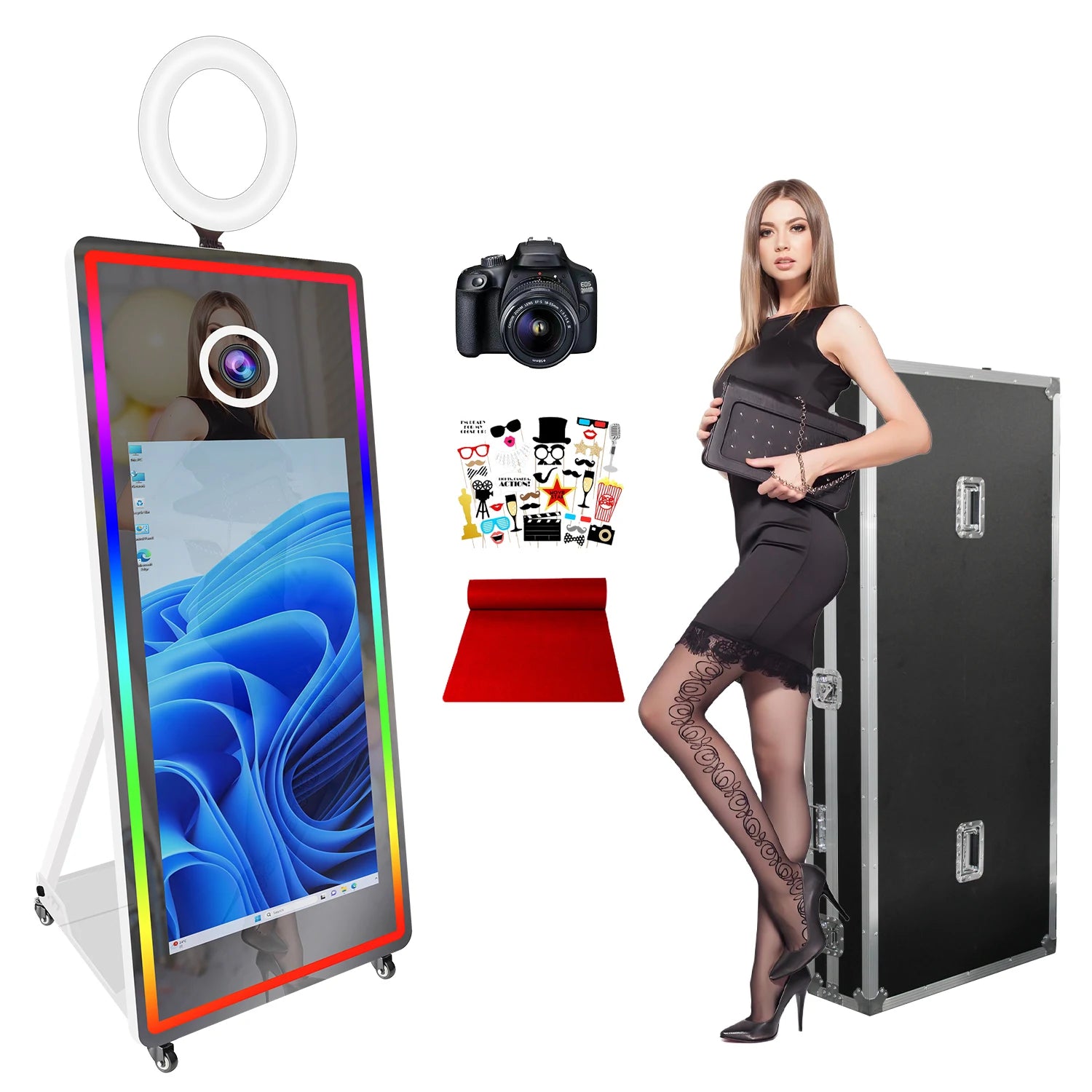 Portabl Magic Mirror Photo Booth 43 inch Touch Screen Camera photoBooth with LED and Flight Case Selfie for Wedding Party Events - Kimlud