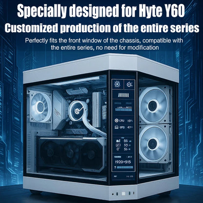 Side Panel Expand LCD Display HYTE Y60 PC Cabinet, Dedicated Secondary Screen Monitor 1920X515 Support Aida 64