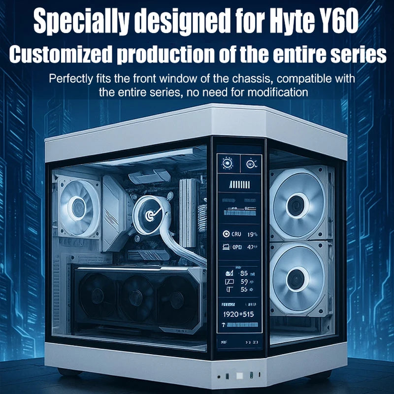 Side Panel Expand LCD Display HYTE Y60 PC Cabinet, Dedicated Secondary Screen Monitor 1920X515 Support Aida 64