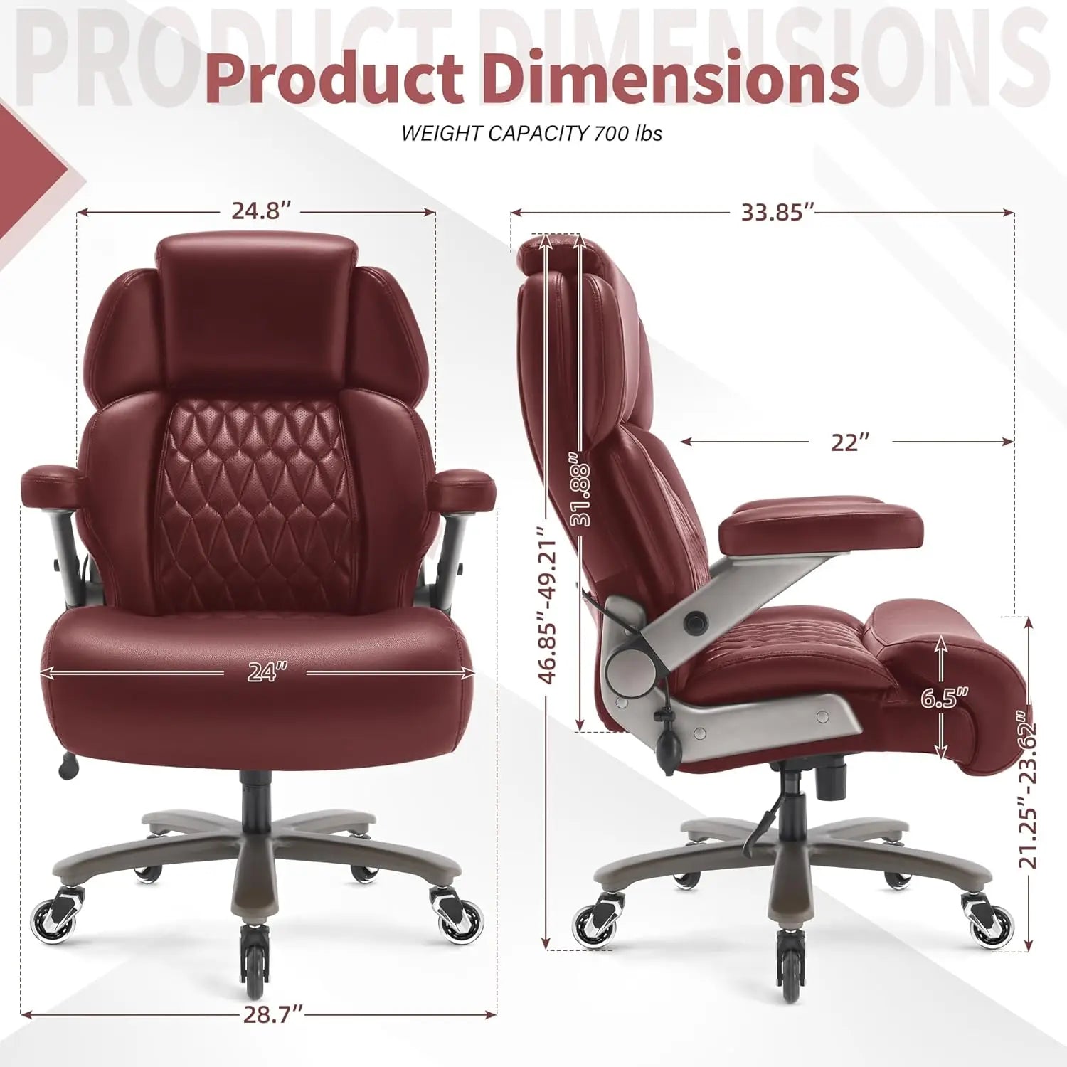Big and Tall Office Chair 700lbs - Adjustable Headrest&Lumbar Support, 3D Flip Arms, Large Wheels &Heavy Duty Metal Base