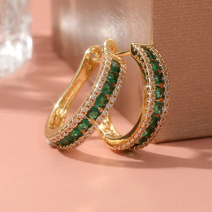 Luxurious Sparking Inlaid Green Synthetic Zirconia Hoop Earrings Women's Fashion Vintage Banquet Perfect Jewelry...