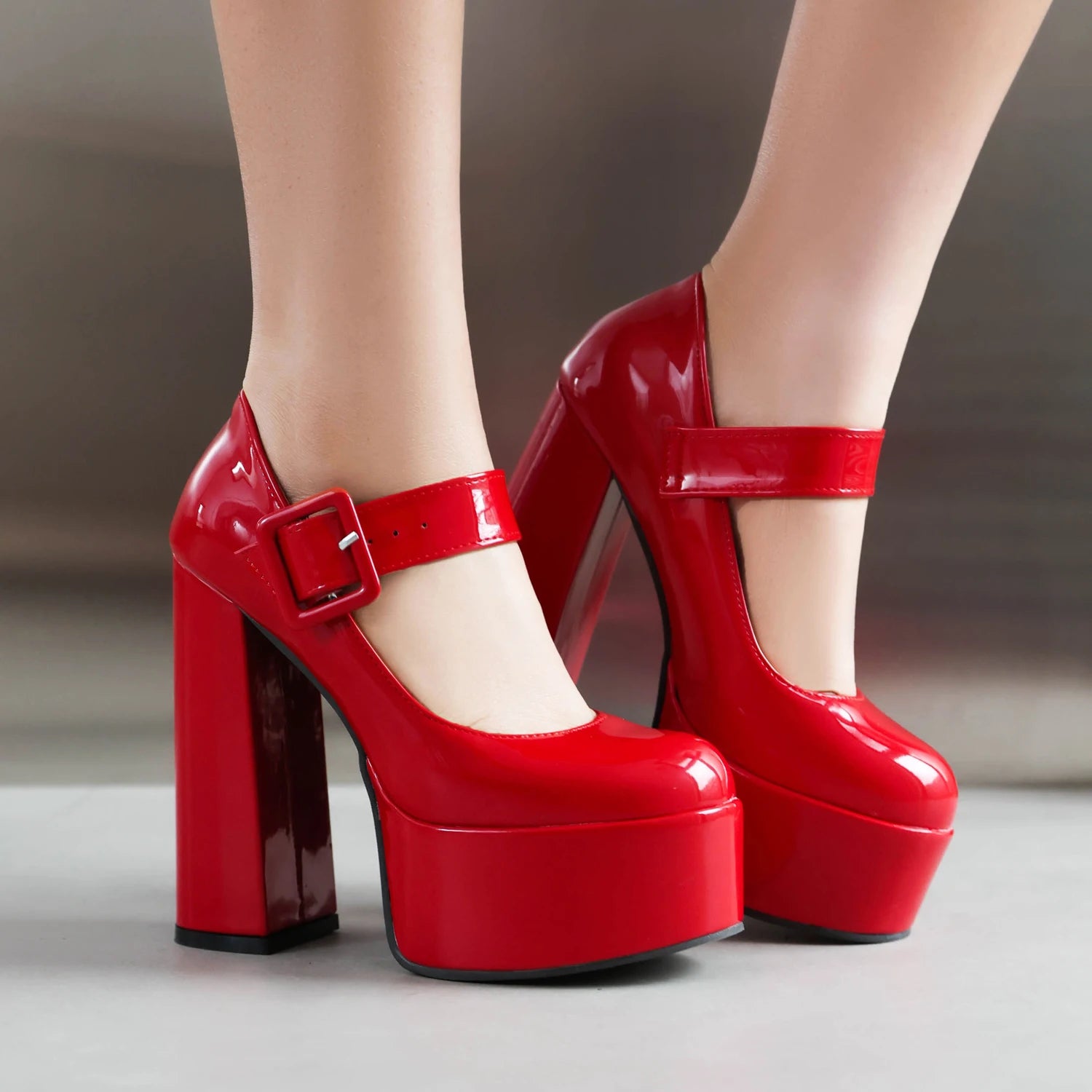 Women Platform Pumps Mary Jane Heels Shoes 2026 Sexy Size 43 with Strap Red Red White