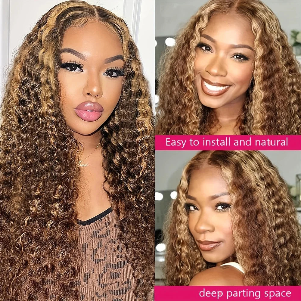 200% 13x4 Highlight Human Hair Wig Deep Wave Lace Front Wig For Women 13x4 Ombre Lace Frontal Wig Human Hair Free Part...