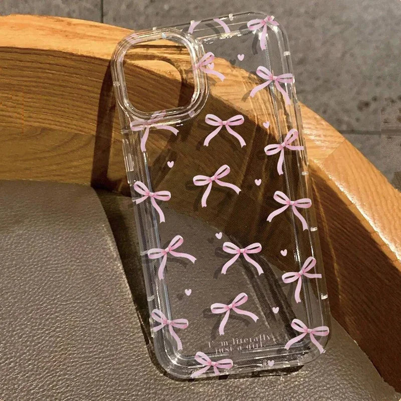 Cute Pink Heart Bow Phone Case for IPhone 17 16 15 14 13 12 11 Pro Max 13 12 Mini 17Air 16e Shockproof Soft Clear Cases Coque - Kimlud