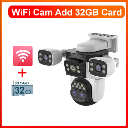 LS VISION 20MP WiFi Security Cameras 10X Zoom Three Screen Four Lens CCTV PTZ Auto Tracking Human Detection Surveillance Cameras