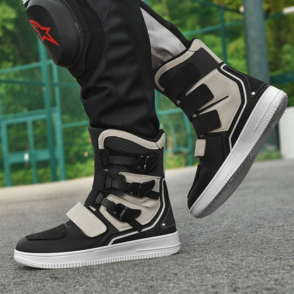 New Retro Cruise Motorcycle Boots Men Travel Leisure Adjust High top Shoes Windproof Off-Road rally Protective Moto Boots